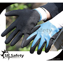 15G knitted nylon coated work gloves sandy finish/safety nitrile gloves/oil resistant working glove